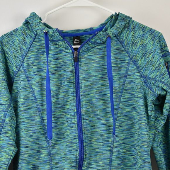 RBX Blue and Green Fleece Lined Workout Zip Up Athlete Hoodie Jacket Size Medium - Picture 2 of 10